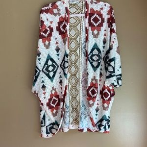 LADIES WOMEN 22/24w SHORT SLEEVE SOUTHWEST KIMONO JACKET LACE INSERT IN …